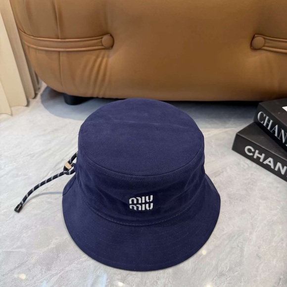 Miu Miu Accessories - Miu Miu Navy Blue Bucket Hat with Drawstring - Casual Luxury Streetwear